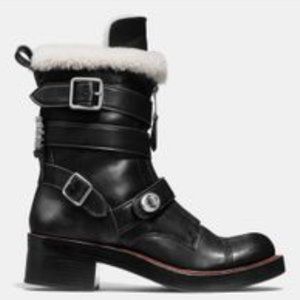 Coach Women's Black Leather Boots with Fur Trim